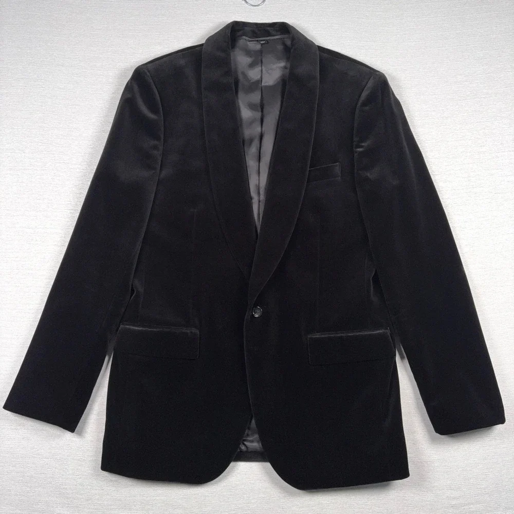 J Crew Shawl Collar Velvet Cotton Blazer Mens Size 42L Black Double Vented